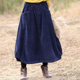 Women Corduroy Solid Color Pocket Elastic Waist Skirt