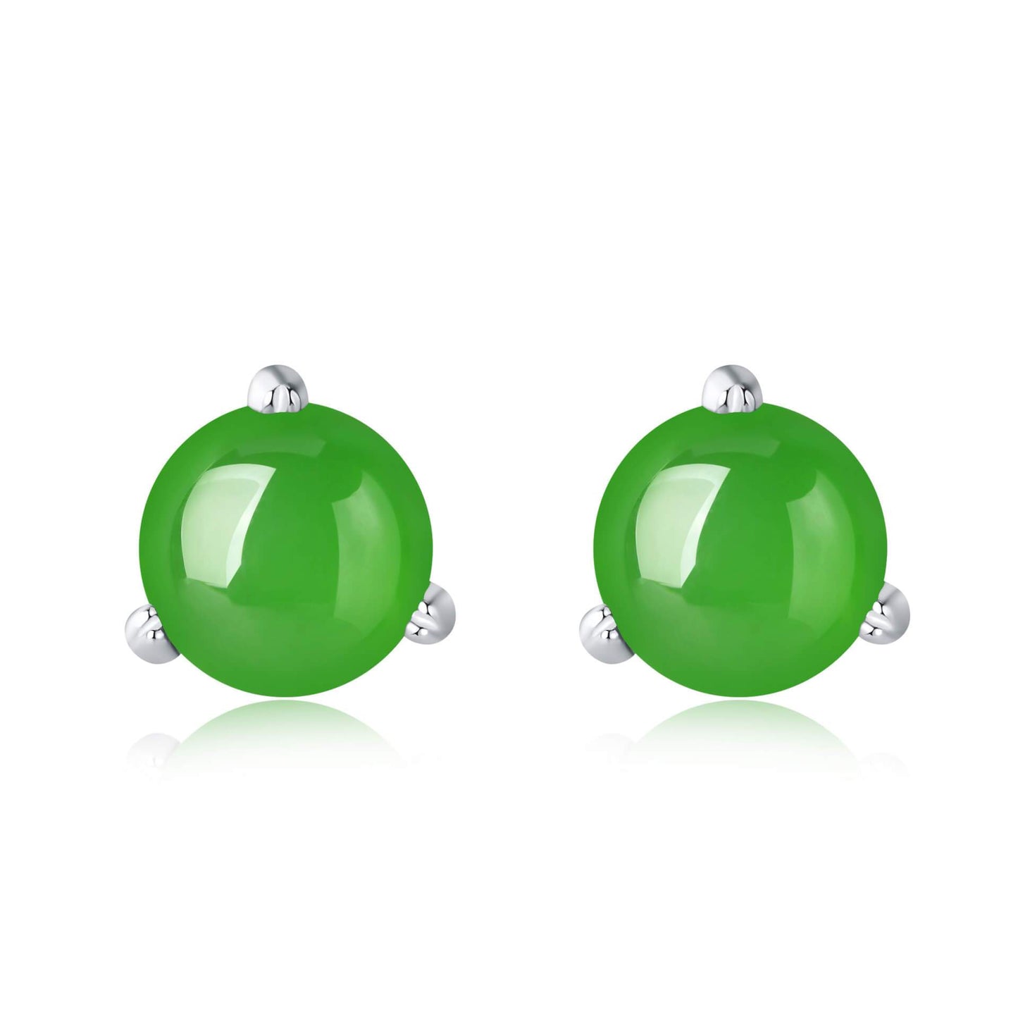 Women Elegant Green Jade Silver Ear Studs