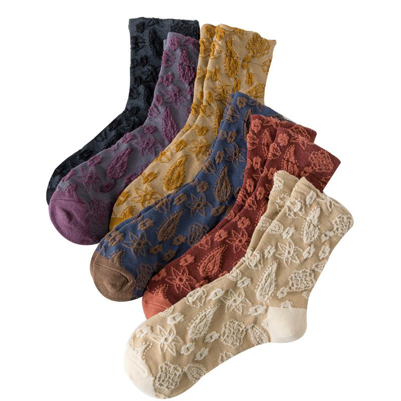 Women Floral Jacquard Casual Autumn Socks