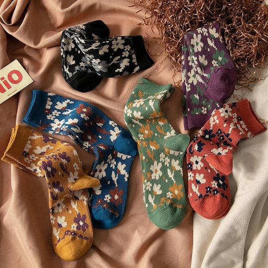 Chaussettes Jacquard tricotées à fleurs pour femmes, automne et hiver