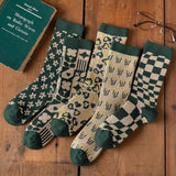 Women Floral Knitted Plaid Casual Autumn Socks