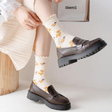 Women Floral Stripes Casual Autumn Knitted Socks