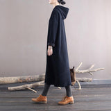 Women Hooded Solid Color with Velvet Maxi Dress