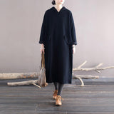 Women Hooded Solid Color with Velvet Maxi Dress