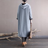 Women Hooded Solid Color with Velvet Maxi Dress