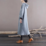 Women Hooded Solid Color with Velvet Maxi Dress