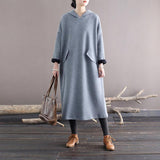 Women Hooded Solid Color with Velvet Maxi Dress