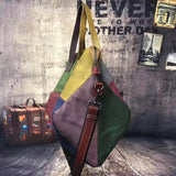 Women Leather Color Contrast Large Capacity Crossbody Shoulder Bag