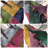 Women Leather Color Contrast Large Capacity Crossbody Shoulder Bag