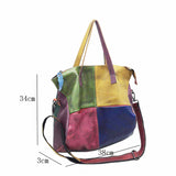 Women Leather Color Contrast Large Capacity Crossbody Shoulder Bag