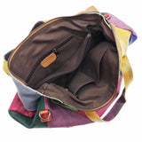 Women Leather Color Contrast Large Capacity Crossbody Shoulder Bag