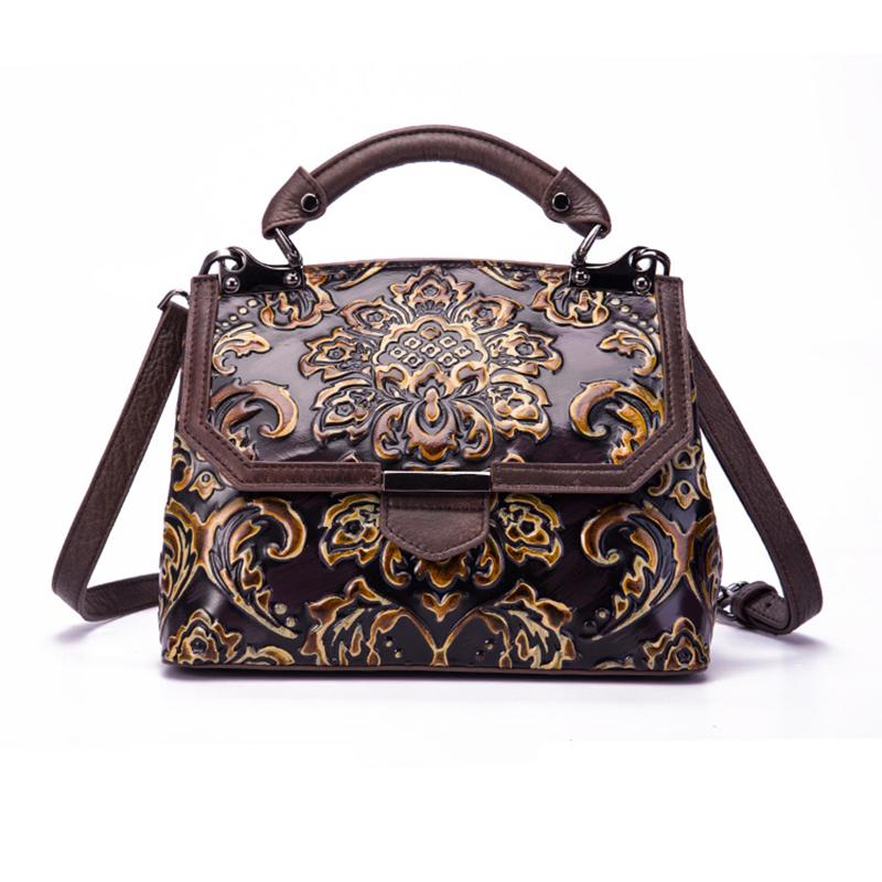 Women Leather Vintage Embossing Handbag Crossbody Bag