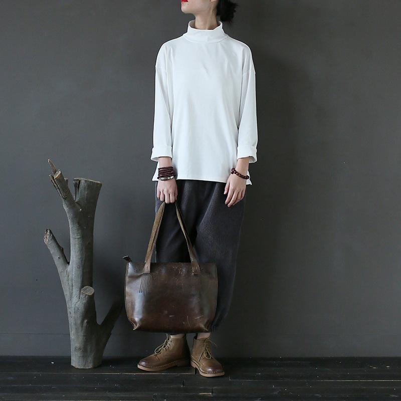 Women Pure Color Turtleneck Slim Top