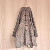 Women Retro Loose Spring Print Pocket Coat