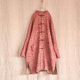Women Retro Loose Spring Print Pocket Coat