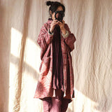 Women Retro Loose Spring Print Pocket Coat