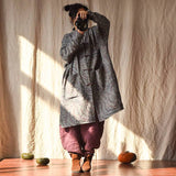 Women Retro Loose Spring Print Pocket Coat