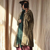 Women Retro Loose Spring Print Pocket Coat