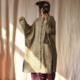 Women Retro Loose Spring Print Pocket Coat