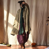 Women Retro Loose Spring Print Pocket Coat