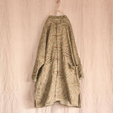 Women Retro Loose Spring Print Pocket Coat
