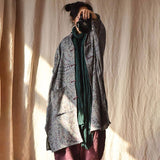 Women Retro Loose Spring Print Pocket Coat