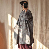 Women Retro Loose Spring Print Pocket Coat