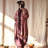Women Retro Loose Spring Print Pocket Coat