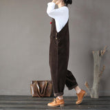 Plus Size - Women Solid Color Corduroy Jumpsuits