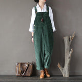 Plus Size - Women Solid Color Corduroy Jumpsuits