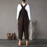 Plus Size - Women Solid Color Corduroy Jumpsuits