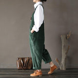 Plus Size - Women Solid Color Corduroy Jumpsuits