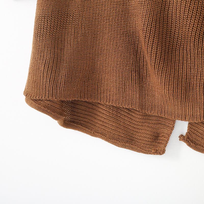 Women Turtleneck Knitted Solid Color Split Long Sleeve Dress