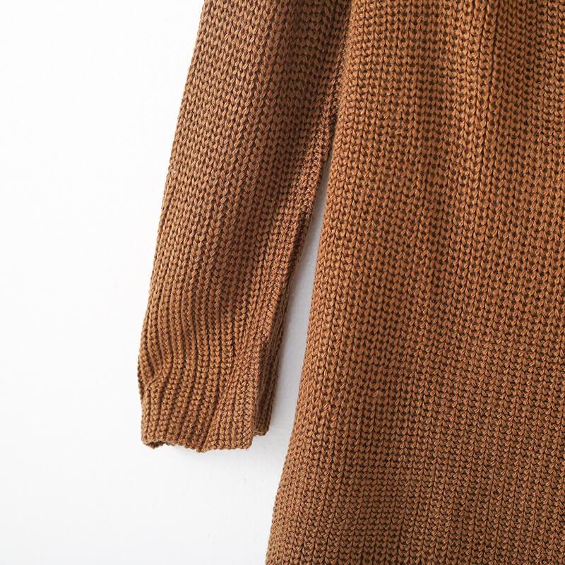 Women Turtleneck Knitted Solid Color Split Long Sleeve Dress
