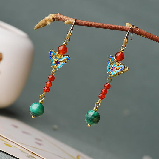 Women Vintage Cloisonne Hoop Dangle Earrings(One Pair)