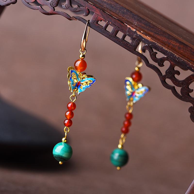 Women Vintage Cloisonne Hoop Dangle Earrings(One Pair)