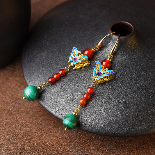 Boucles d'oreilles pendantes vintage en cloisonné pour femmes (une paire)