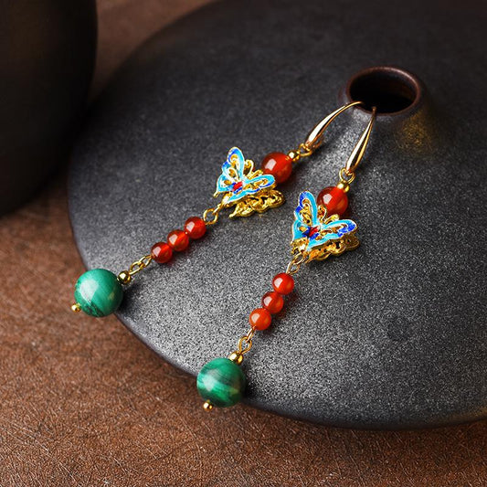 Women Vintage Cloisonne Hoop Dangle Earrings(One Pair)