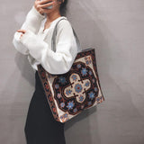 Women Vintage Floral Geometric Casual Canvas Shoulder Bag