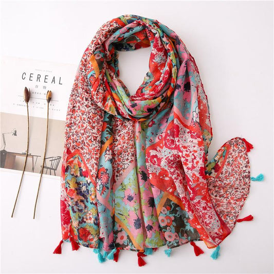 Women Vintage Sunscreen Printed Scarf