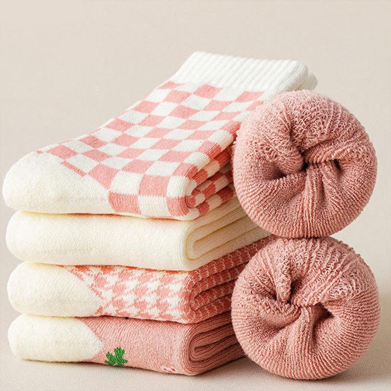 Women Warm Winter Casual Plaid Rabbit Simple Socks