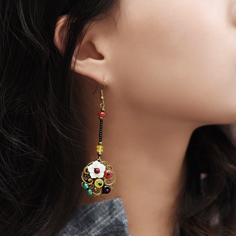 Fashion Retro Shell Flower Agate Earrings