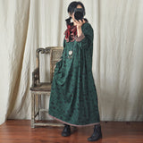 Women Spring Floral Stitching O-Neck Loose Robe Dress