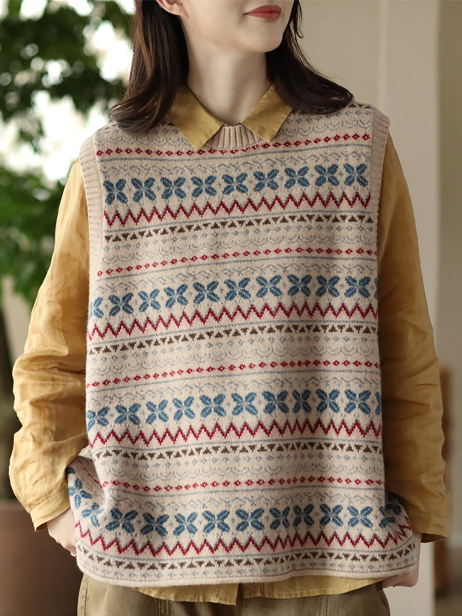 Women Casual Knitted Geometric Loose Vest