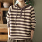 Vintage Drawstring Hooded Striped Casual Knit Sweater