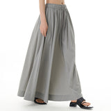 Women Summer Casual Solid Draped Drawstring Loose Skirt