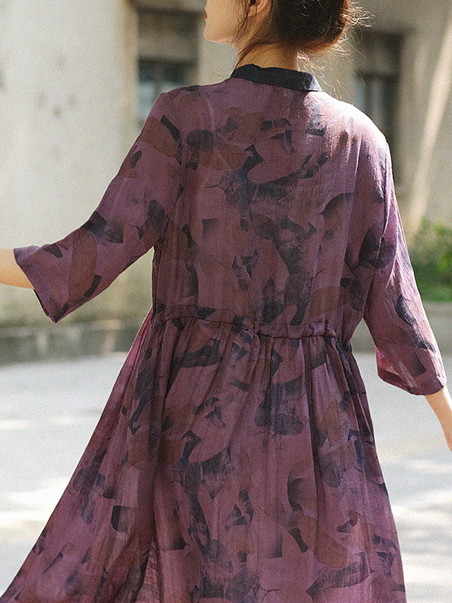 Robe ample imprimée avec cordon de serrage de style chinois pour femmes