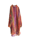 Women Vintage Spring Colorful Long Shirt Ramie Dress