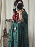 Women Spring Floral Stitching O-Neck Loose Robe Dress