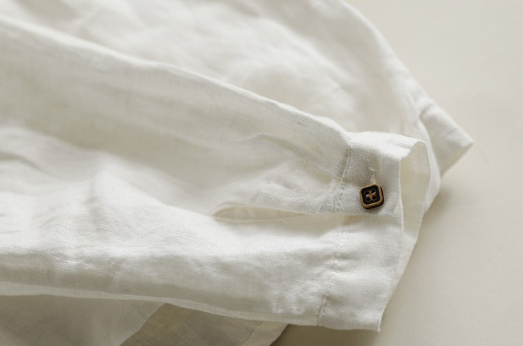 Art Linen Casual Embroidery Long Sleeve Vintage Lapel Shirt